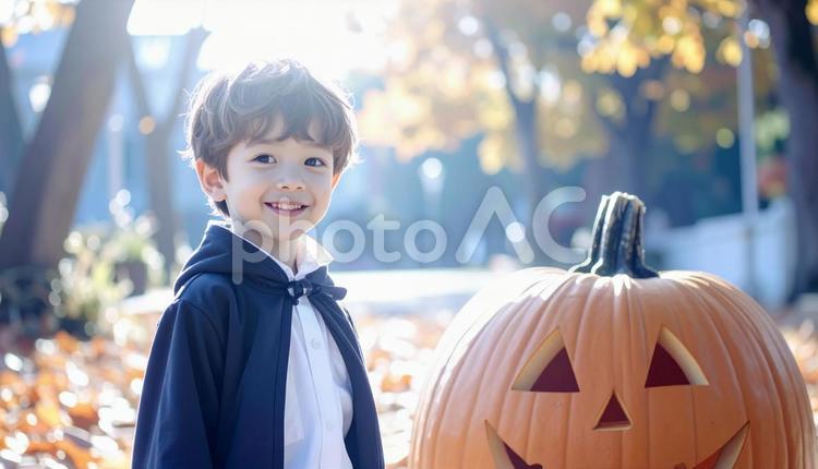 かぼちゃ　子ども ハロウィン　仮装 子ども,ハロウィン,仮装の写真素材