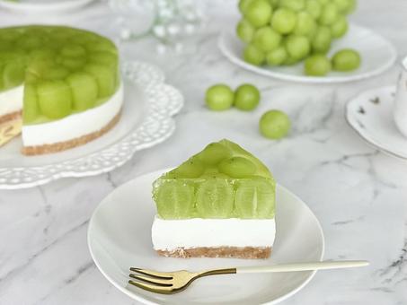 シャインマスカットのレアチーズケーキ レアチーズケーキ,シャインマスカットケーキ,シャインマスカットの写真素材