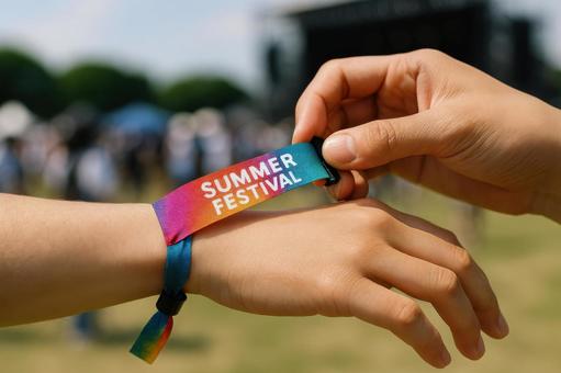 リストバンドを受け取る手元 リストバンドを受け取る手元の写真