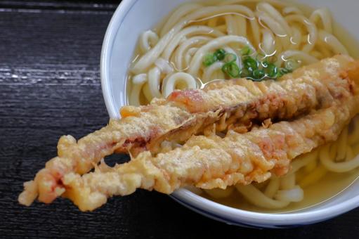 さぬきうどん店のゲソ天うどん ゲソ天,イカ,うどんの写真素材