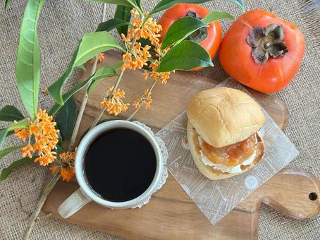 柿ジャム 柿,ジャム,コーヒーの写真素材