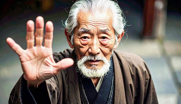 拒否するジェスチャーのおじいさんの写真
