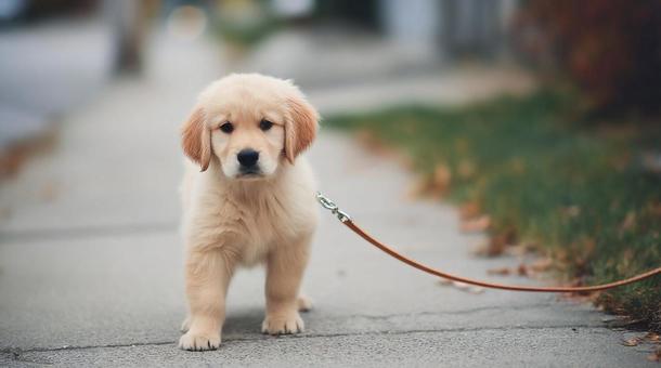 お散歩デビューのゴールデンレトリバー子犬 お散歩デビューのゴールデンレトリバー子犬の写真