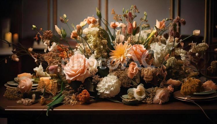  フラワーアレンジメント, カラフル花束 フラワーアレンジメント,花瓶,美しいの写真素材