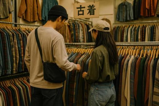 古着を探すカップル 古着を探すカップルの写真