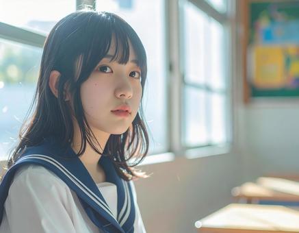 窓辺の女子学生の写真