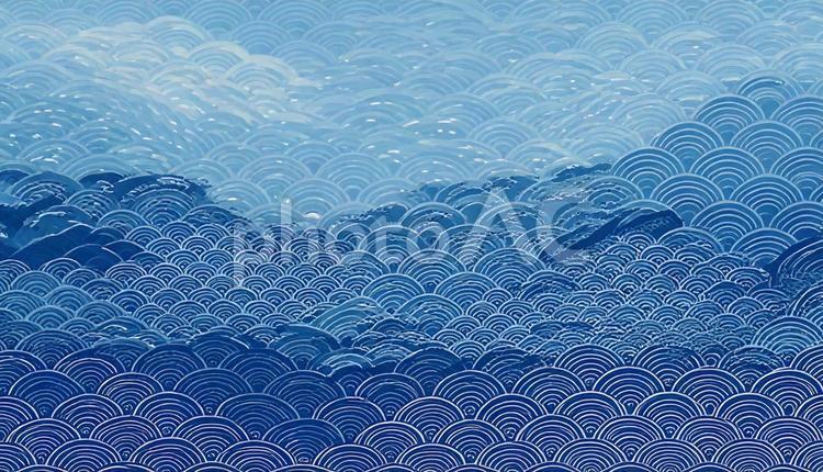 波和風背景　青系 背景,波,和柄の写真素材