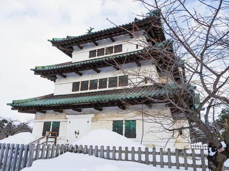 真冬の弘前城天守閣 弘前城,天守閣,弘前市の写真素材