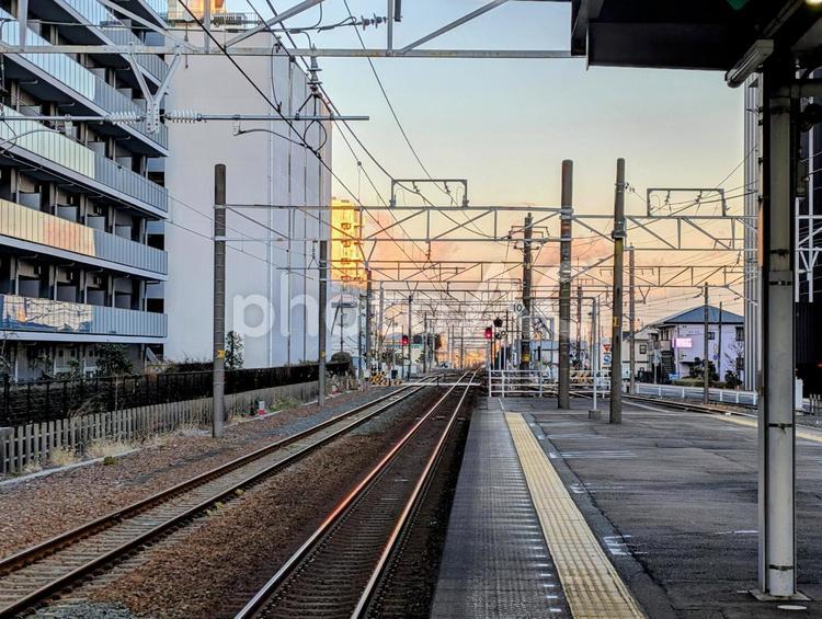 藤枝の夕焼け 静岡,藤枝,駅の写真素材