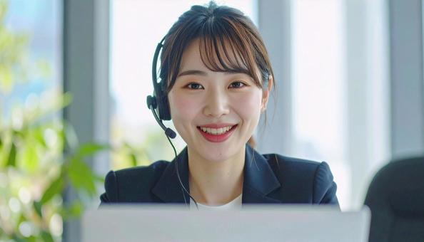 電話サポートのイメージ笑顔で対応する女性 電話サポートのイメージ笑顔で対応する女性の写真