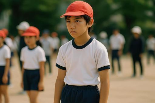 順番を待つ小学6年生の真剣な表情 順番を待つ小学6年生の真剣な表情の写真