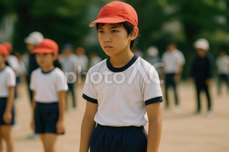順番を待つ小学6年生の真剣な表情 小学6年生,小学生,真剣の写真素材