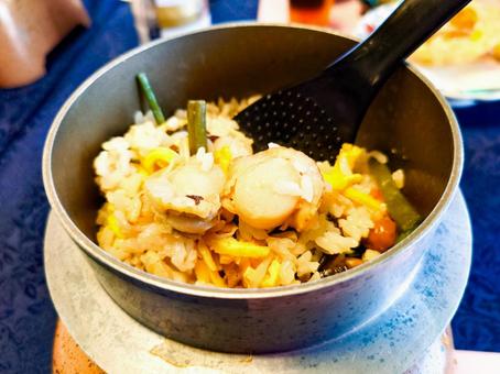 Photo, cooked rice, scallops, scallop, 