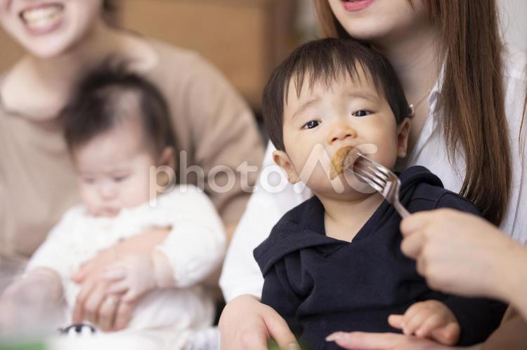 ポテトを食べる男の子 親子カフェ,キッズカフェ,ベビーカフェの写真素材