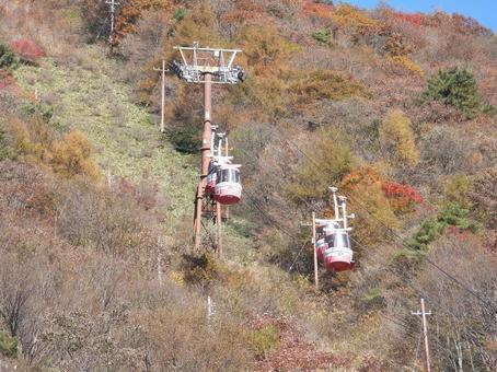 上下すれ違うロープウエイのゴンドラ 風景,景色,秋の写真素材