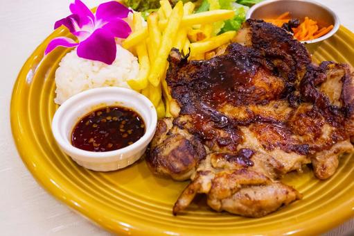 Delicious grilled chicken set meal, JPG