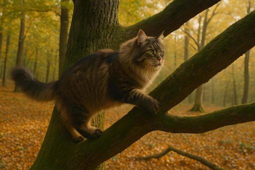 秋の森のメインクーンの写真