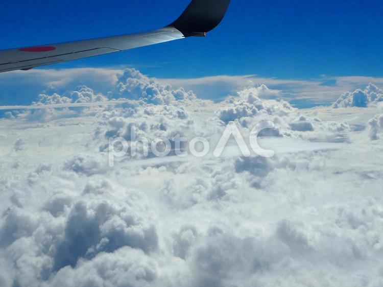 青い空と立体的な雲と翼 青空,雲,積乱雲の写真素材