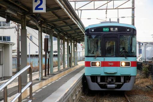 西日本鉄道　甘木駅に入線する7050形 西日本鉄道,西鉄,甘木線の写真素材