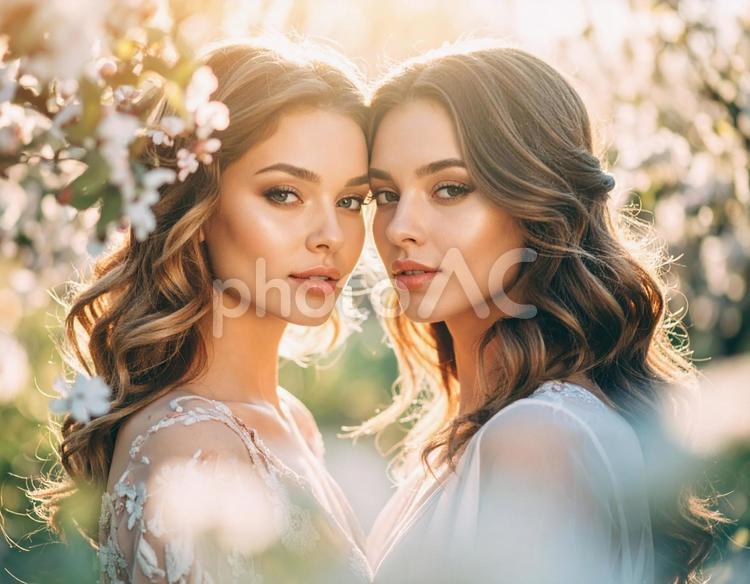 美しい外国人女性の二人のツーショット 外国人,女性,二人の写真素材