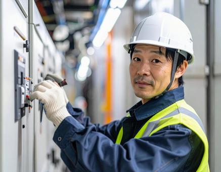 配電盤設置工事をする人 配電盤設置工事をする人の写真