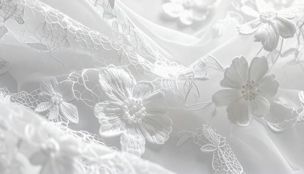 花柄刺繍の白いレース生地 花柄刺繍の白いレース生地の写真