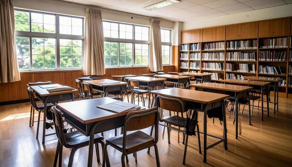 放課後の学校の教室の写真