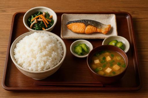 白ご飯と味噌汁、和定食の典型的な大盛り 白ご飯と味噌汁、和定食の典型的な大盛りの写真
