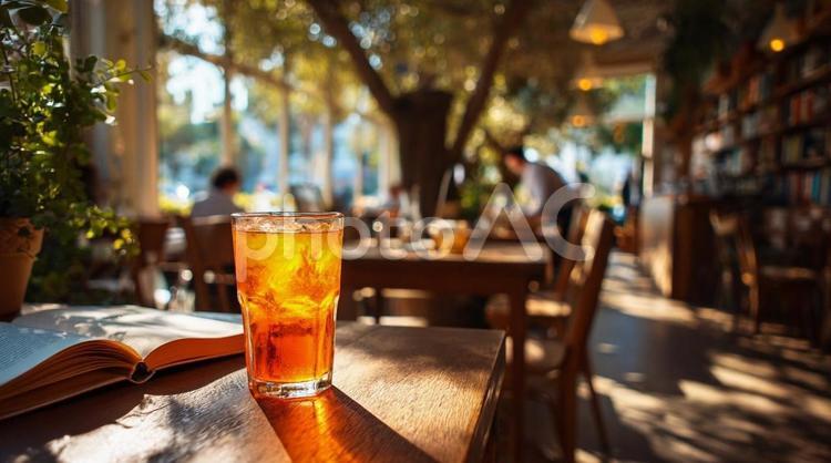 おしゃれなカフェで飲むアイスティー 夏,7月,8月の写真素材