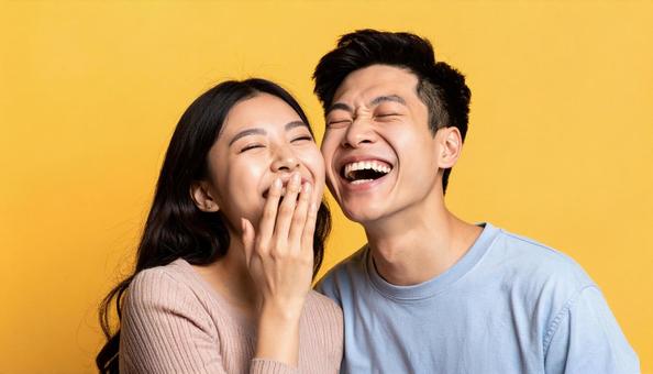 笑顔で寄り添うカップル 笑顔で寄り添うカップルの写真