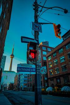 CNタワーと街並み トロント,cnタワー,ビル群の写真素材