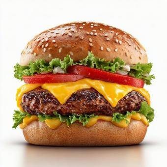ボリューム満点！ジューシーなハンバーガーの写真