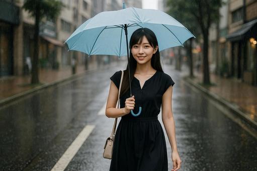 雨の日の黒ワンピース女性 雨の日の黒ワンピース女性の写真