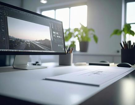 図面と画像編集しているPCの画面 図面と画像編集しているPCの画面の写真