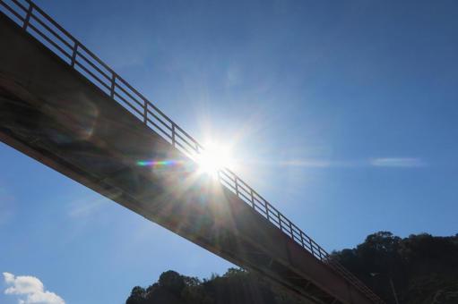 ある河川敷施設の橋の下からの青空の写真