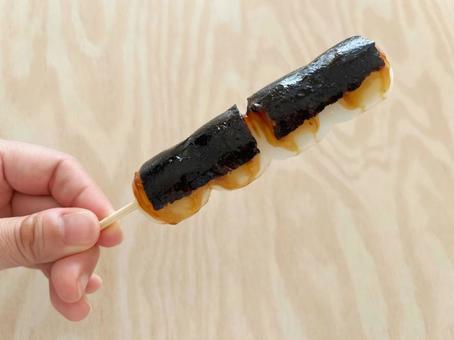 Skewered dumplings with soy sauce and seaweed, JPG