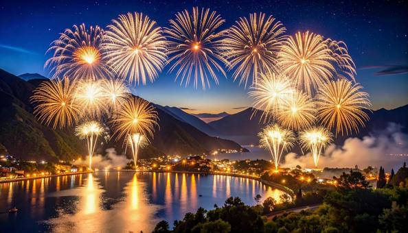 川 打ち上げ花火 夏 川 打ち上げ花火 夏の写真