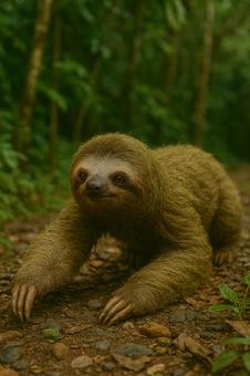 地面を歩くナマケモノの写真
