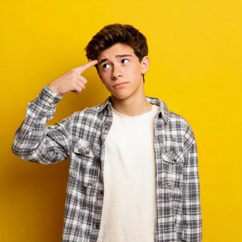 何かを考えている若い男性のクローズアップ 何かを考えている若い男性のクローズアップの写真