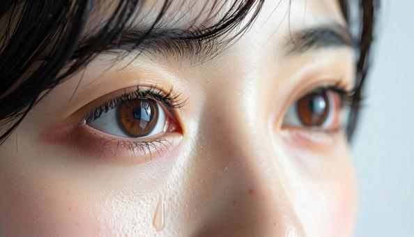 涙を溜める日本人女性の目の写真