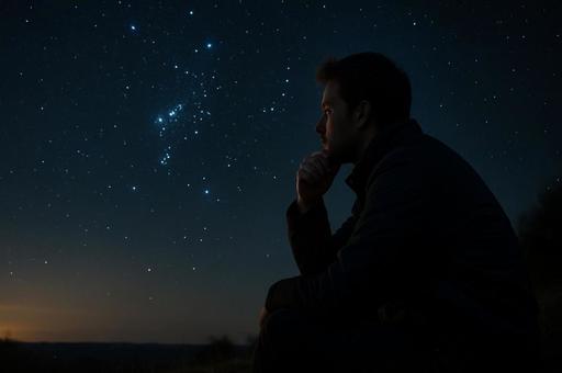 オリオン座を見上げる人物 オリオン座を見上げる人物の写真