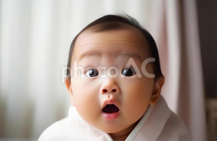 びっくりしている赤ちゃん 赤ちゃん,びっくり,驚くの写真素材
