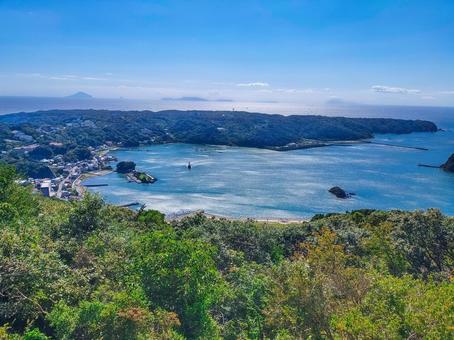 伊豆下田寝姿山から見る伊豆諸島と須崎半島 下田,下田港,下田湾の写真素材