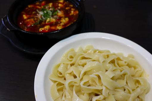 Sichuan Chen Mapo Tofu Dipping Noodles at a Chinese Restaurant, JPG