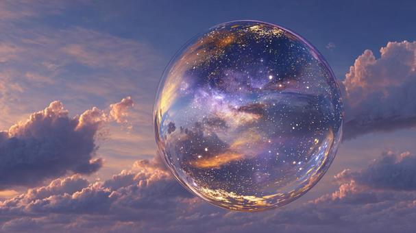 雲の上に漂う、星が瞬く透明な球体 雲の上に漂う、星が瞬く透明な球体の写真