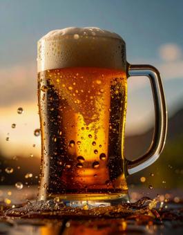 空背景のビールジョッキの写真