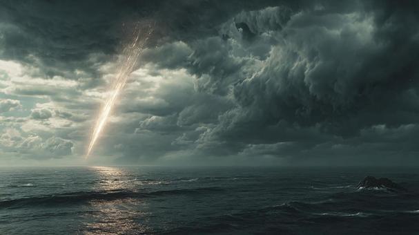 空を焦がす隕石の落下と広がる波紋 空を焦がす隕石の落下と広がる波紋の写真