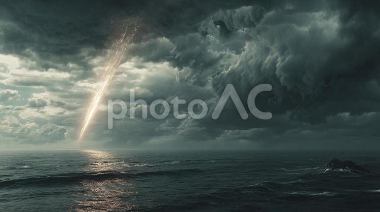 空を焦がす隕石の落下と広がる波紋 隕石,流れ星,宇宙の写真素材