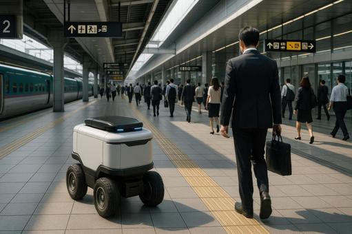 駅で荷物を運ぶロボット 駅で荷物を運ぶロボットの写真