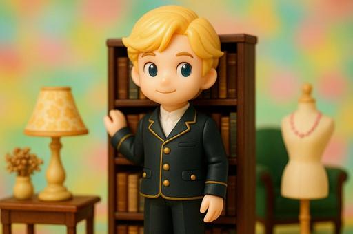 A figurine of a man in a suit standing in a study, boy, figures, suit, JPG